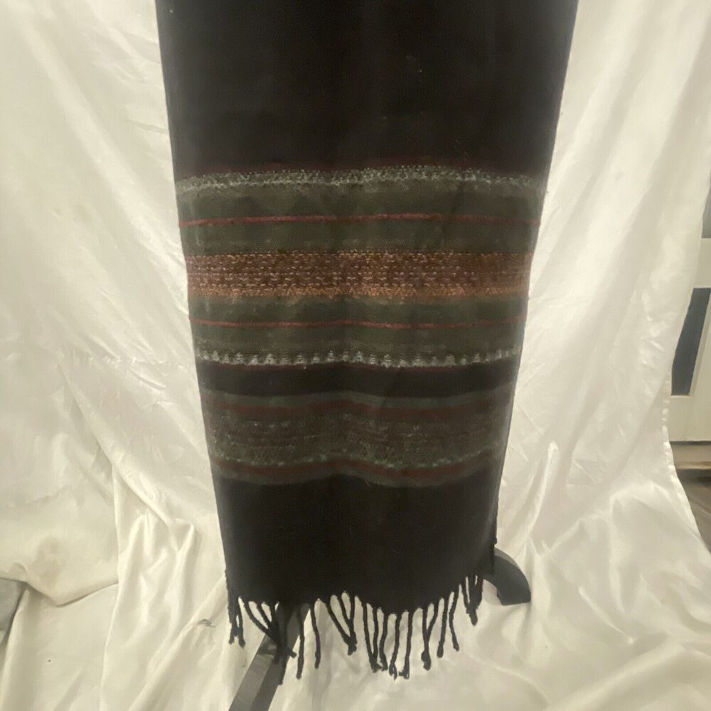 Michele Vintage Skirt Womens 12 Black Wool Blend Maxi Lined Fringe 90s Southwest